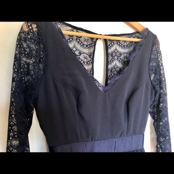 Navy Blue Lace Fit & Flare Dress - Picture 2 of 5